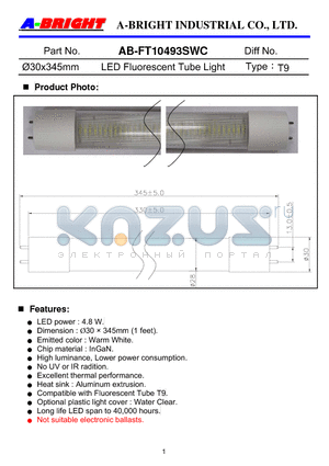 AB-FT10493SWC datasheet - 30x345mm LED Fluorescent Tube Light