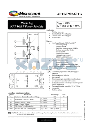 APTGF90A60TG datasheet - Phase leg NPT IGBT Power Module