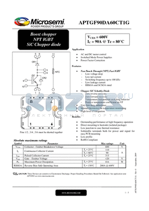 APTGF90DA60CT1G datasheet - Boost chopper NPT IGBT SiC Chopper diode