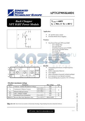 APTGF90SK60D1 datasheet - Buck chopper NPT IGBT Power Module