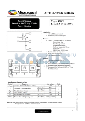 APTGL325SK120D3G datasheet - Buck Chopper Trench  Field Stop IGBT4 Power Module