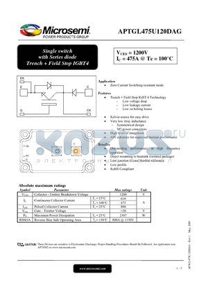 APTGL475U120DAG datasheet - Single switch with Series diode Trench  Field Stop IGBT4