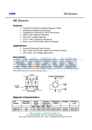 AB001-00 datasheet - Excellent Sensitivity to Applied Magnetic Fields