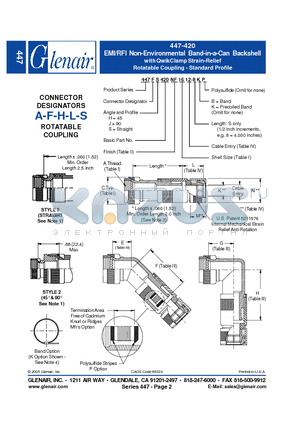 447AH420NF14 datasheet - EMI/RFI Non-Environmental Band-in-a-Can Backshell