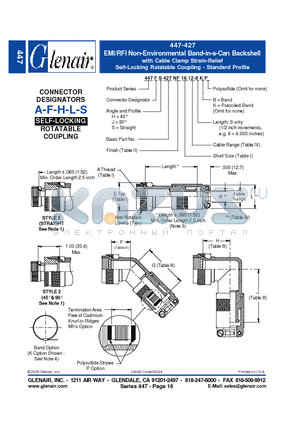 447AH427NF20 datasheet - EMI/RFI Non-Environmental Band-in-a-Can Backshell with Cable Clamp Strain-Relief