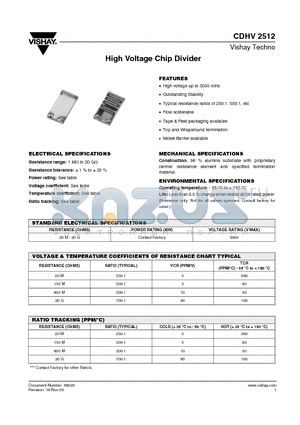 CDHV2512AF2005J2500GS2 datasheet - High Voltage Chip Divider