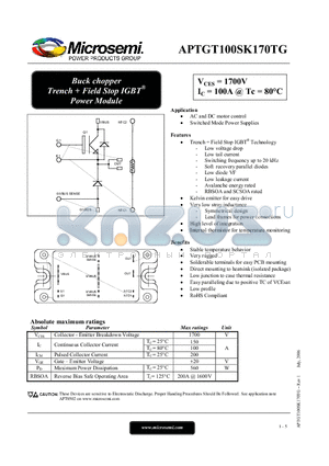 APTGT100SK170TG datasheet - Buck chopper Trench  Field Stop IGBT Power Module