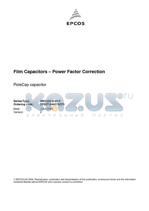 B25671A4417A375 datasheet - Film Capacitors - Power Factor Correction