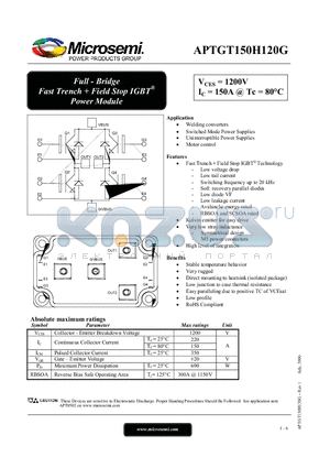 APTGT150H120G datasheet - Full - Bridge Fast Trench  Field Stop IGBT Power Module