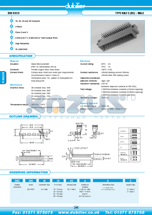 DBCDINM24HCACS3 datasheet - DIN 41612 TYPE HALF C (HC) - MALE