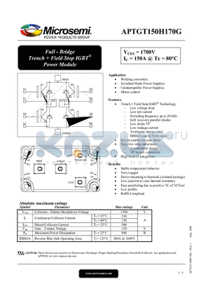 APTGT150H170G datasheet - Full - Bridge Trench  Field Stop IGBT Power Module