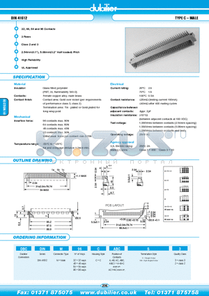 DBCDINM32CABCRA3 datasheet - DIN 41612 TYPE C - MALE