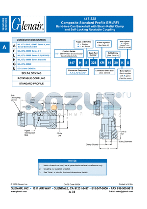 447AS328XM22 datasheet - Composite Standard Profile EMI/RFI Band-in-a-Can Backshell with Strain-Relief Clamp