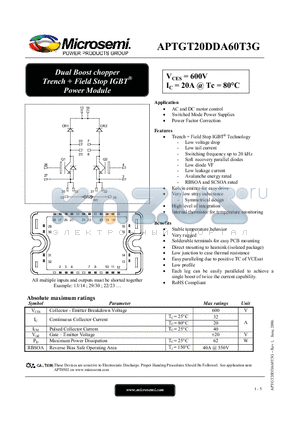 APTGT20DDA60T3G datasheet - Dual Boost chopper Trench  Field Stop IGBT Power Module