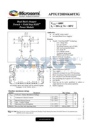 APTGT20DSK60T3G datasheet - Dual Buck chopper Trench  Field Stop IGBT Power Module