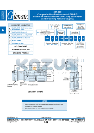 447AS330XM14 datasheet - Composite Non-Environmental EMI/RFI Band-in-a-Can Backshell with Qwik-Clamp Strain-Relief