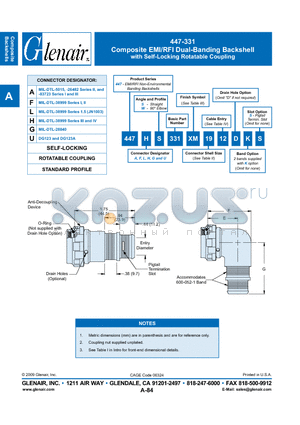 447AS331XW20 datasheet - Composite EMI/RFI Dual-Banding Backshell with Self-Locking Rotatable Coupling