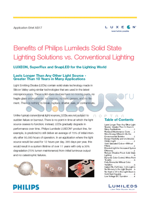 AB17 datasheet - Benefits of Philips Lumileds Solid State Lighting Solutions vs. Conventional Lighting