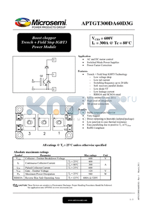 APTGT300DA60D3G_11 datasheet - Boost chopper Trench  Field Stop IGBT3 Power Module