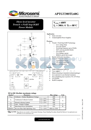 APTGT300TL60G datasheet - Three level inverter Trench  Field Stop IGBT Power Module