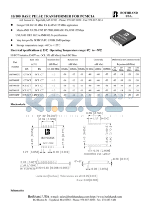 16ST0125P datasheet - 10/100 BASE PULSE TRANSFORMER FOR PCMCIA