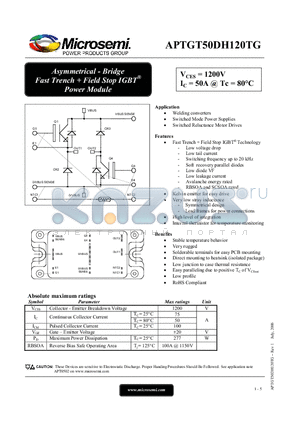 APTGT50DH120TG datasheet - Asymmetrical - Bridge Fast Trench  Field Stop IGBT Power Module