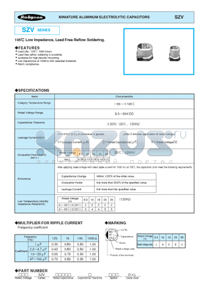 16SZV15M5X55 datasheet - MINIATURE ALUMINUM ELECTROLYTIC CAPACITORS