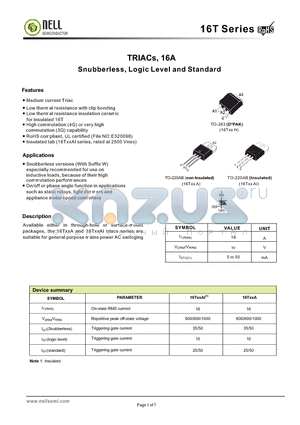 16T10A-CW datasheet - TRIACs, 16A Snubberless, Logic Level and Standard