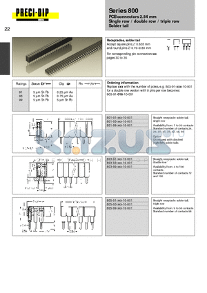 801-91-016-10-001 datasheet - PCB connectors 2.54 mm Single row / double row / triple row Solder tail
