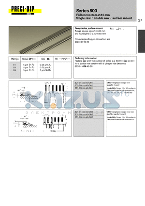 801-91-016-40-002 datasheet - PCB connectors 2.54 mm Single row / double row / surface mount