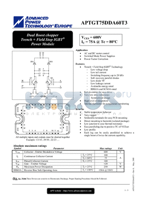 APTGT75DDA60T3 datasheet - Dual Boost chopper Trench  Field Stop IGBT Power Module