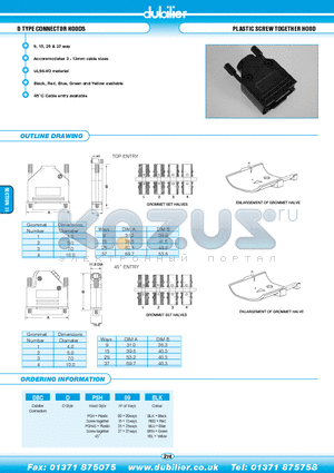 DBCDPSH15RED datasheet - D TYPE CONNECTOR HOODS PLASTIC SCREW TOGETHER HOOD