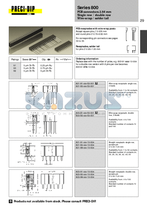 801-93-016-53-001 datasheet - PCB connectors 2.54 mm Single row / double row Wire-wrap / solder tail