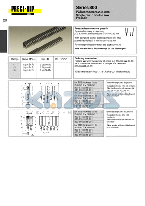 801-93-016-66-001 datasheet - PCB connectors 2.54 mm Single row / double row Press-fit