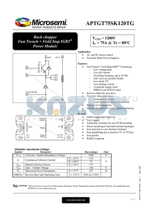 APTGT75SK120TG datasheet - Buck chopper Fast Trench  Field Stop IGBT Power Module