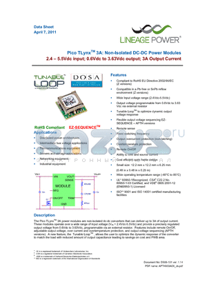APTH003A0X_10 datasheet - Pico TLynxTM 3A: Non-Isolated DC-DC Power Modules