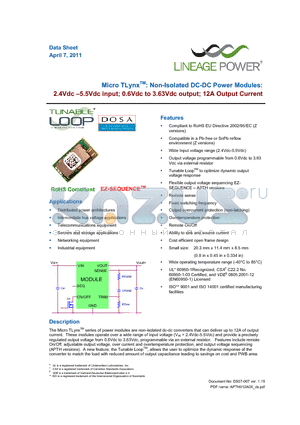 APTH012A0X_10 datasheet - Micro TLynxTM: Non-Isolated DC-DC Power Modules