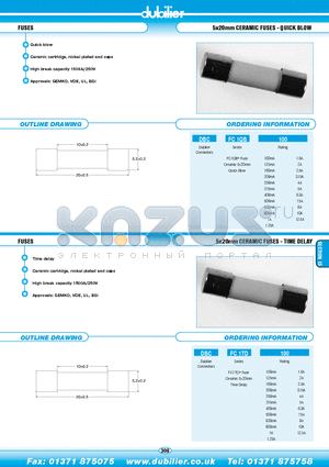 DBCFC1QB160 datasheet - FUSES 5x20mm CERAMIC FUSES - QUICK BLOW