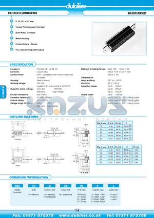 DBCFDFSB09A1 datasheet - FILTERED D CONNECTORS SOLDER BUCKET