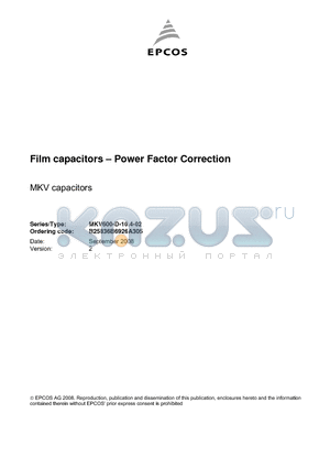B25836B6926A305 datasheet - Film capacitors - Power Factor Correction