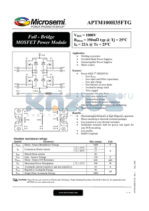 APTM100H35FTG datasheet - Full - Bridge MOSFET Power Module