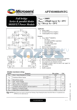 APTM100H45STG datasheet - Full bridge Series & parallel diodes MOSFET Power Module