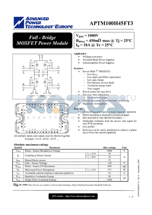 APTM100H45FT3 datasheet - Full - Bridge MOSFET Power Module