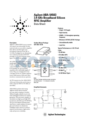 ABA-54563-TR2G datasheet - 3.4 GHz Broadband Silicon RFIC Amplifier