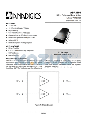 ABA3100 datasheet - 1 GHz Balanced Low Noise Linear Amplifier