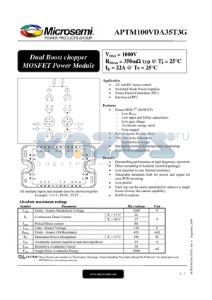 APTM100VDA35T3G datasheet - Dual Boost chopper MOSFET Power Module