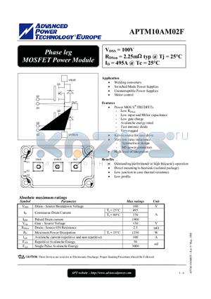 APTM10AM02F datasheet - Phase leg MOSFET Power Module
