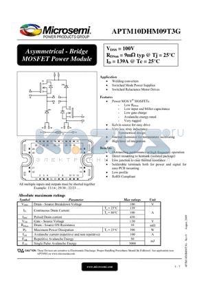 APTM10DHM09T3G datasheet - Asymmetrical - Bridge MOSFET Power Module