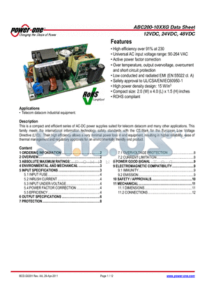 ABC200-1048G datasheet - High efficiency over 91% at 230