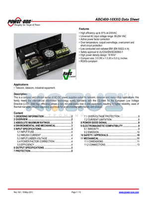 ABC400-1024G datasheet - High efficiency up to 91% at 230VAC